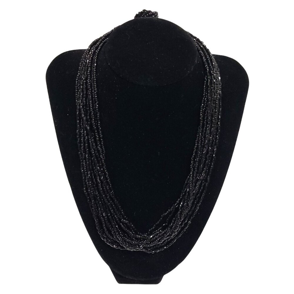 Signed Necklace Art Deco Black Glass SEED Beads Strands Japan 18 In Vintage Scar - Picture 9 of 9
